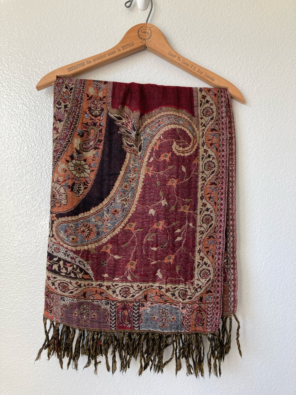 Novica Wool paisley floral fall autumn Colors fringed scarf wrap Whimsigoth boho - Picture 2 of 10